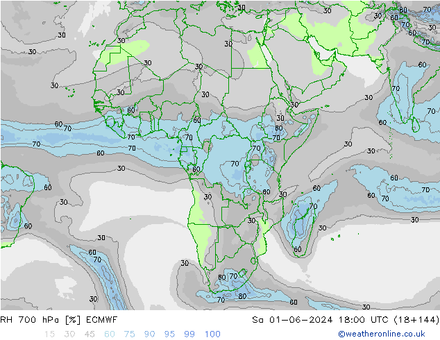 RH 700 hPa ECMWF Sa 01.06.2024 18 UTC