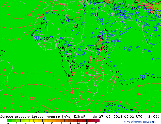 Pressione al suolo Spread ECMWF lun 27.05.2024 00 UTC