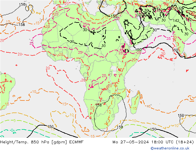 Height/Temp. 850 hPa ECMWF Mo 27.05.2024 18 UTC