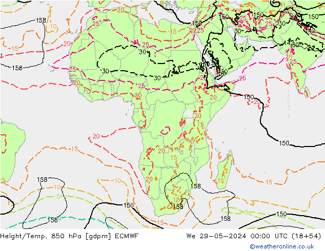 Height/Temp. 850 hPa ECMWF We 29.05.2024 00 UTC