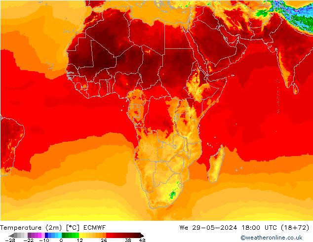 Sıcaklık Haritası (2m) ECMWF Çar 29.05.2024 18 UTC