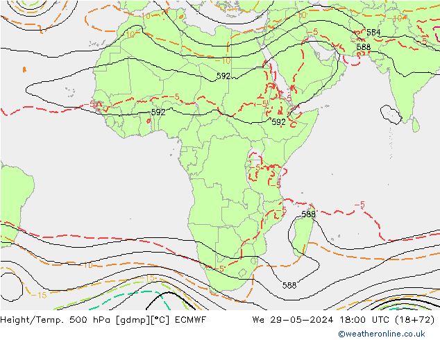 Height/Temp. 500 hPa ECMWF We 29.05.2024 18 UTC