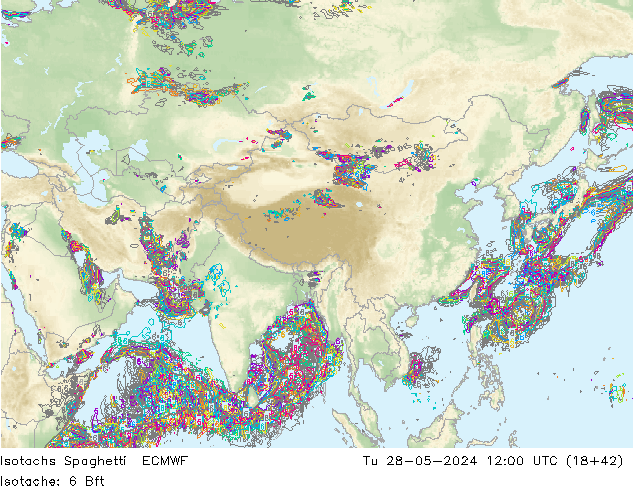 Isotachs Spaghetti ECMWF Tu 28.05.2024 12 UTC