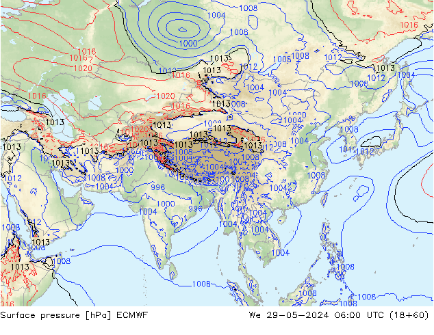 Surface pressure ECMWF We 29.05.2024 06 UTC