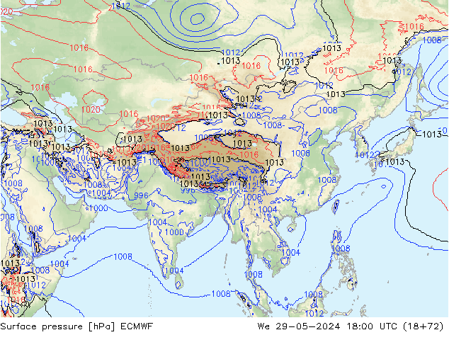 Atmosférický tlak ECMWF St 29.05.2024 18 UTC