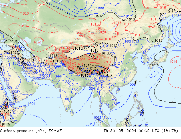 Presión superficial ECMWF jue 30.05.2024 00 UTC