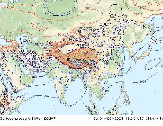 pressão do solo ECMWF Sáb 01.06.2024 18 UTC