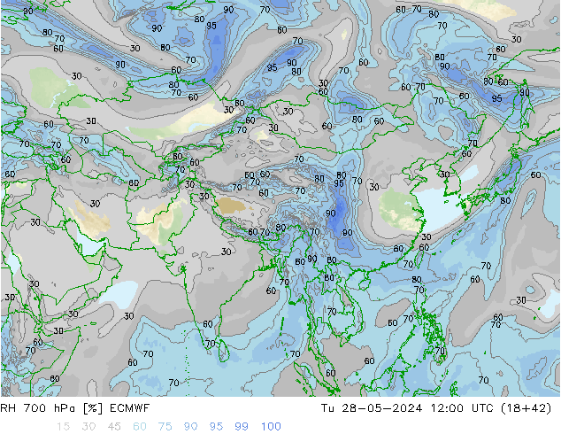 RH 700 гПа ECMWF вт 28.05.2024 12 UTC