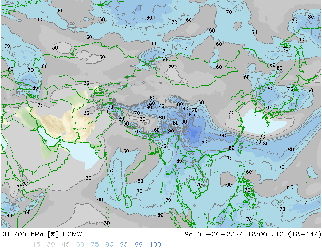 RH 700 hPa ECMWF Sáb 01.06.2024 18 UTC