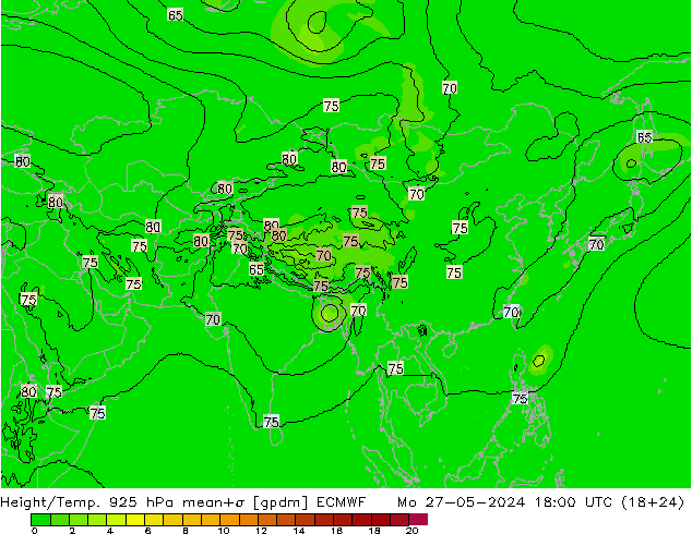 Hoogte/Temp. 925 hPa ECMWF ma 27.05.2024 18 UTC