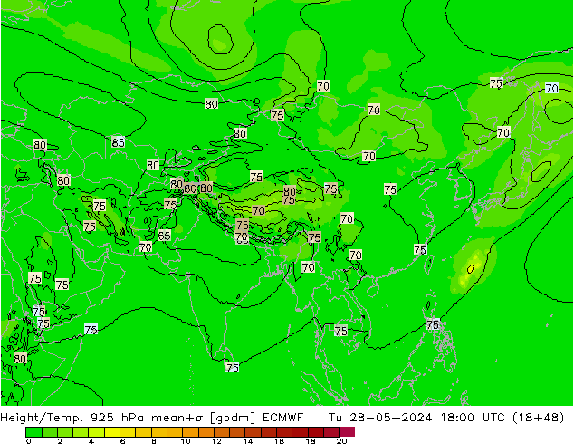 Height/Temp. 925 гПа ECMWF вт 28.05.2024 18 UTC