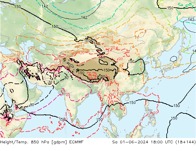 Height/Temp. 850 гПа ECMWF сб 01.06.2024 18 UTC