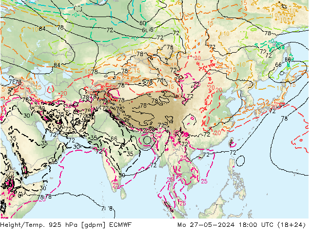 Height/Temp. 925 hPa ECMWF Mo 27.05.2024 18 UTC