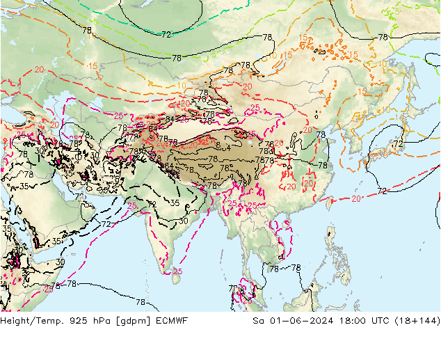 Hoogte/Temp. 925 hPa ECMWF za 01.06.2024 18 UTC