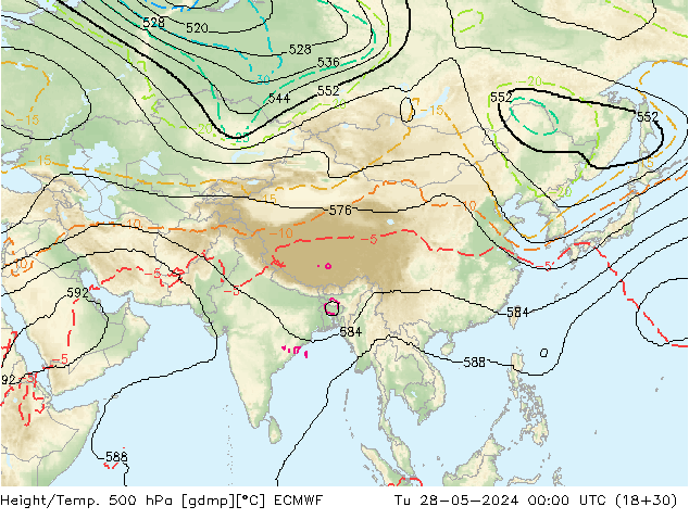 Height/Temp. 500 hPa ECMWF Út 28.05.2024 00 UTC