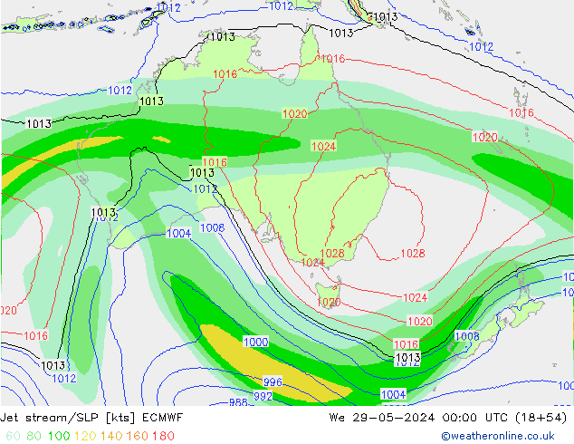 Jet stream ECMWF Qua 29.05.2024 00 UTC