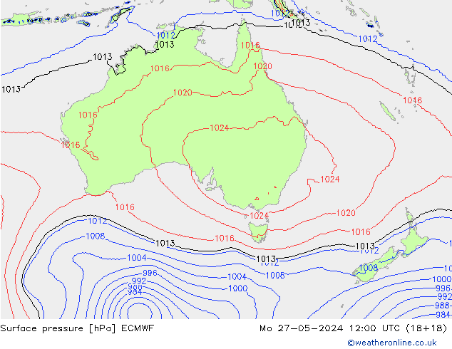 Presión superficial ECMWF lun 27.05.2024 12 UTC