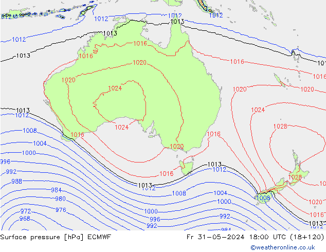 Atmosférický tlak ECMWF Pá 31.05.2024 18 UTC