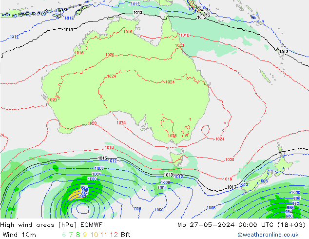 yüksek rüzgarlı alanlar ECMWF Pzt 27.05.2024 00 UTC