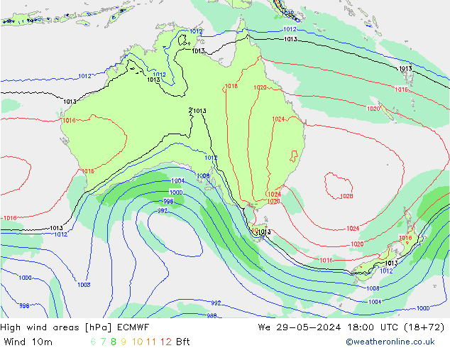 High wind areas ECMWF Qua 29.05.2024 18 UTC