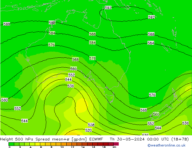 Height 500 hPa Spread ECMWF  30.05.2024 00 UTC