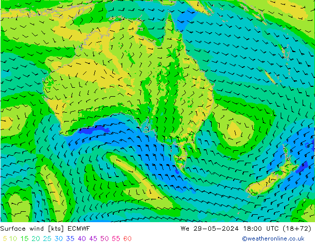 Surface wind ECMWF We 29.05.2024 18 UTC