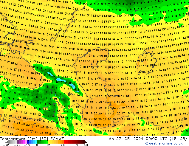 Temperatuurkaart (2m) ECMWF ma 27.05.2024 00 UTC