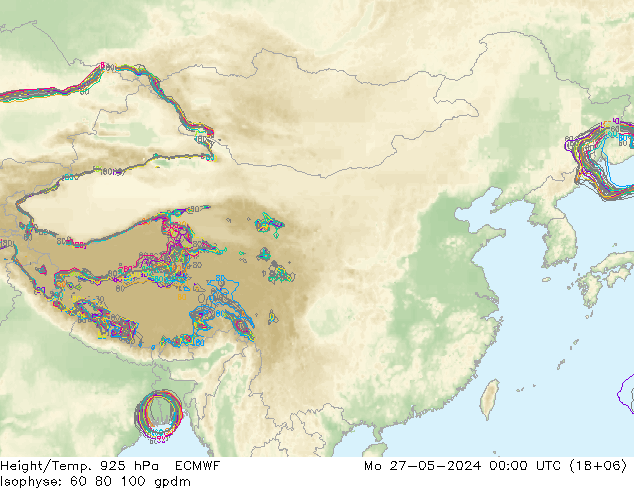 Height/Temp. 925 hPa ECMWF lun 27.05.2024 00 UTC