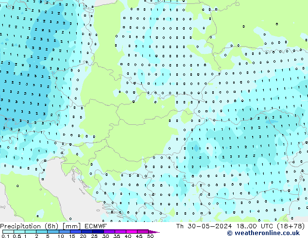 осадки (6h) ECMWF чт 30.05.2024 00 UTC