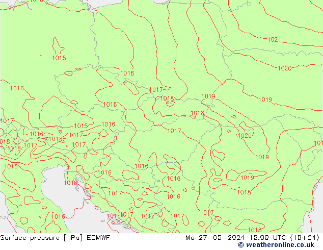 Atmosférický tlak ECMWF Po 27.05.2024 18 UTC