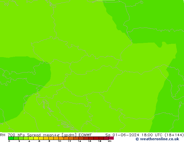 RH 700 гПа Spread ECMWF сб 01.06.2024 18 UTC