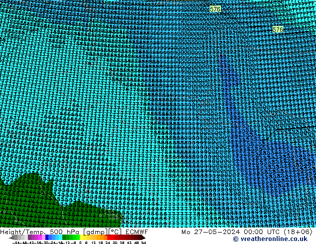 Height/Temp. 500 hPa ECMWF Mo 27.05.2024 00 UTC