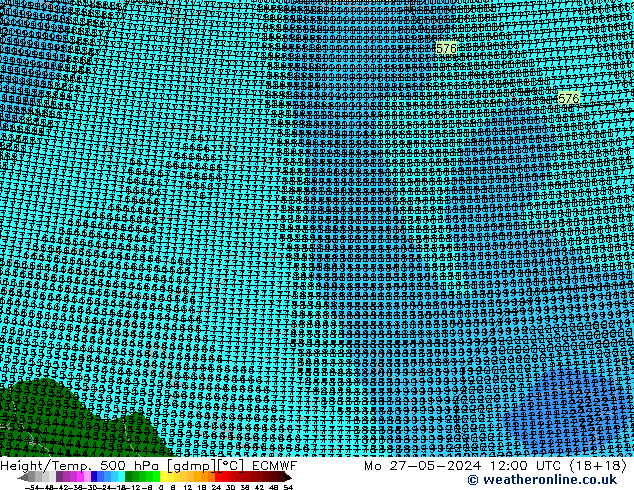 Height/Temp. 500 hPa ECMWF Po 27.05.2024 12 UTC