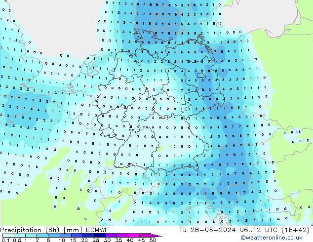 Precipitation (6h) ECMWF Tu 28.05.2024 12 UTC