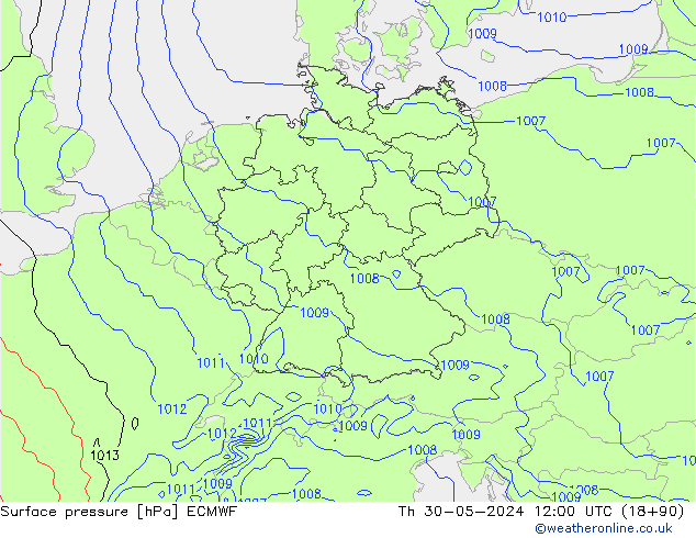 Surface pressure ECMWF Th 30.05.2024 12 UTC