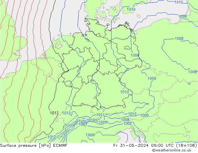 pressão do solo ECMWF Sex 31.05.2024 06 UTC