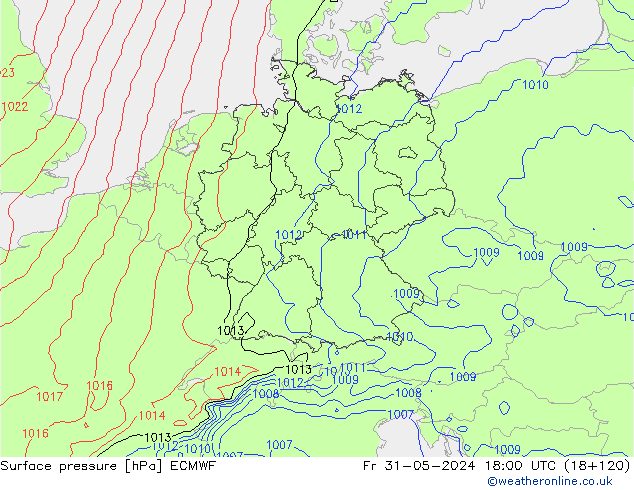 pressão do solo ECMWF Sex 31.05.2024 18 UTC