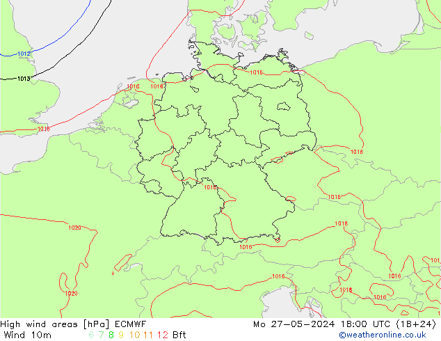 High wind areas ECMWF lun 27.05.2024 18 UTC