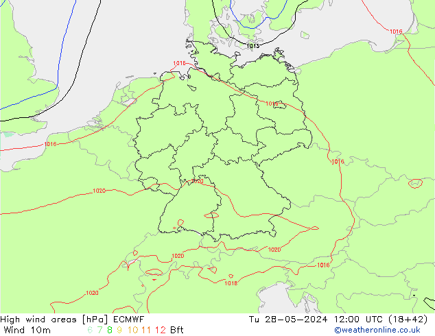 yüksek rüzgarlı alanlar ECMWF Sa 28.05.2024 12 UTC