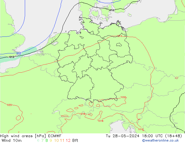 High wind areas ECMWF Tu 28.05.2024 18 UTC