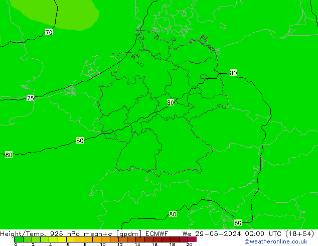 Height/Temp. 925 hPa ECMWF śro. 29.05.2024 00 UTC