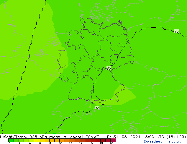 Height/Temp. 925 hPa ECMWF Pá 31.05.2024 18 UTC