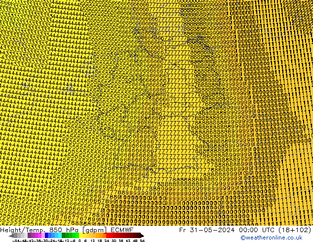 Hoogte/Temp. 850 hPa ECMWF vr 31.05.2024 00 UTC