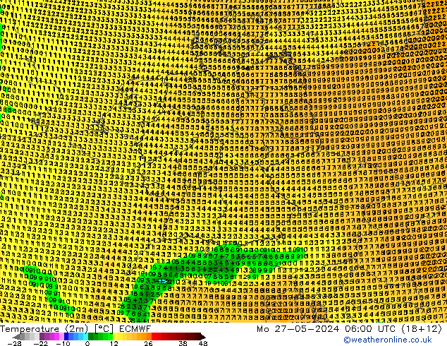 Temperature (2m) ECMWF Mo 27.05.2024 06 UTC