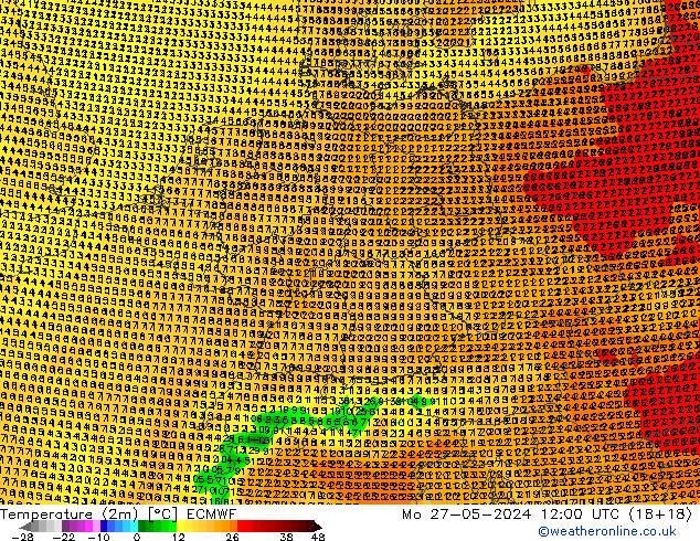 Temperature (2m) ECMWF Mo 27.05.2024 12 UTC