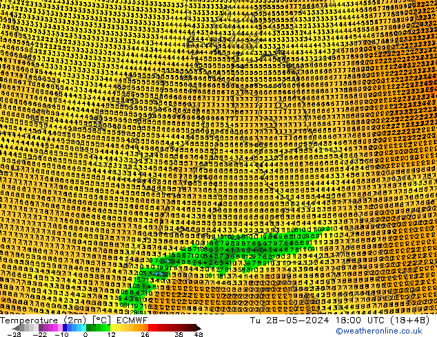 Temperatura (2m) ECMWF mar 28.05.2024 18 UTC