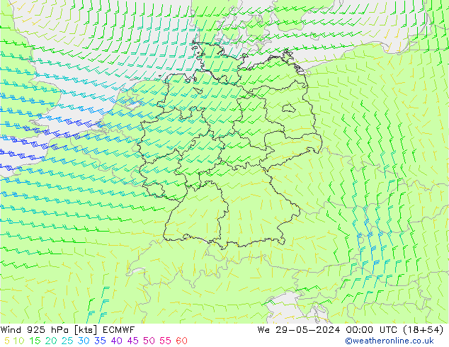 Wind 925 hPa ECMWF Mi 29.05.2024 00 UTC