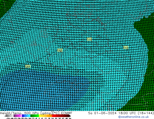 Height/Temp. 500 hPa ECMWF Sa 01.06.2024 18 UTC