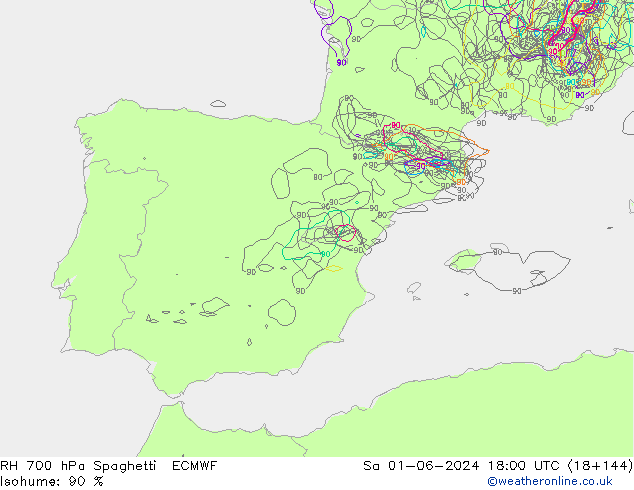 RV 700 hPa Spaghetti ECMWF za 01.06.2024 18 UTC