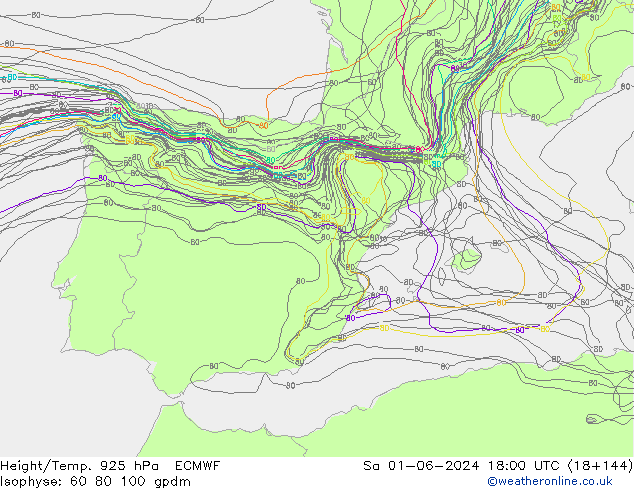 Height/Temp. 925 hPa ECMWF Sa 01.06.2024 18 UTC